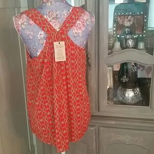 NWT Blouse by Pink Rose Coral & Khaki sz L